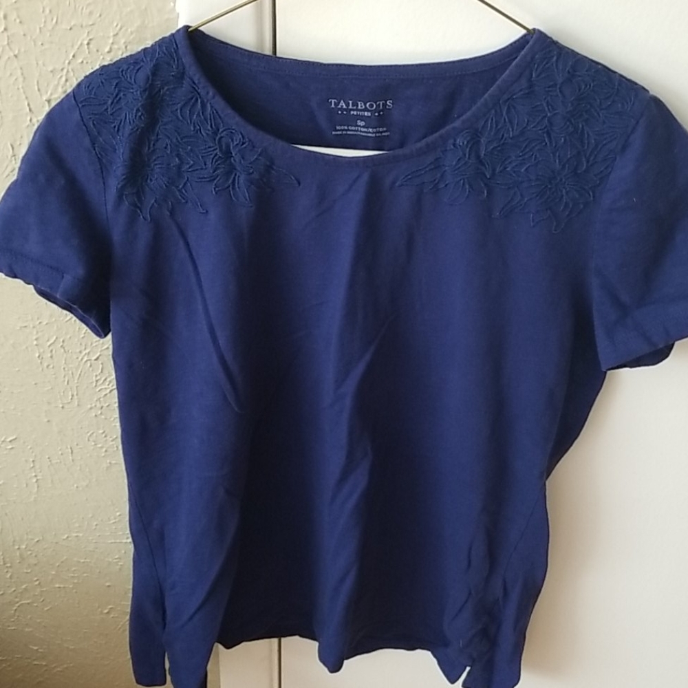 Blue Floral Embroidered T-Shirt